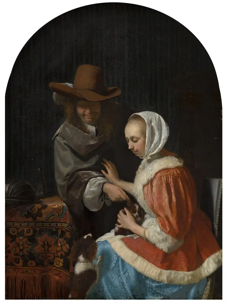Man and Woman with Two Dogs, known as 'Teasing the Pet', by Frans van Mieris the Elder