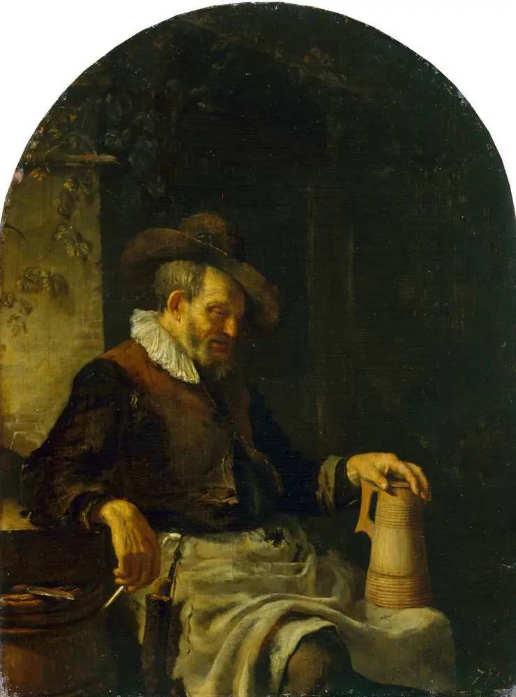 Old man with a pipe and a tankard, by Frans van Mieris the Elder