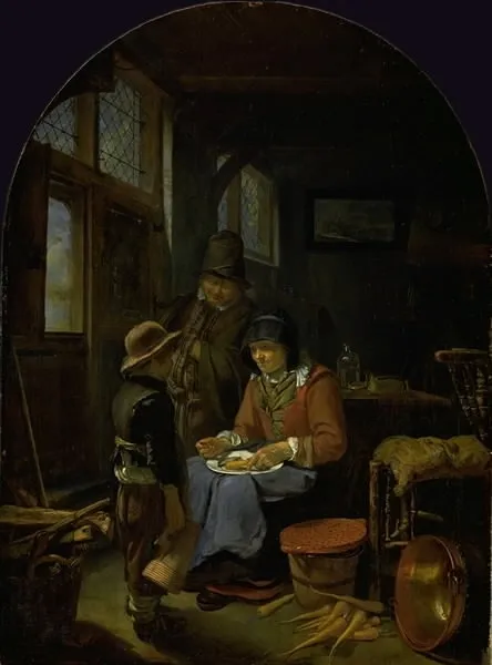 Sending the Boy for Beer, by Frans van Mieris the Elder, oil, 1665