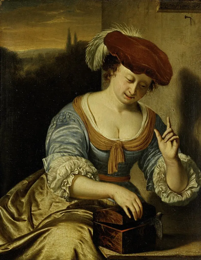 The flown bird: allegory on the loss of virginity, by Frans van Mieris the Elder