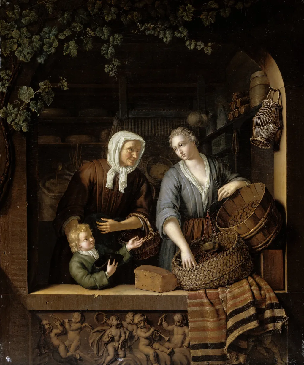 The Grocer’s Shop, by Frans van Mieris the Younger, oil, 1715