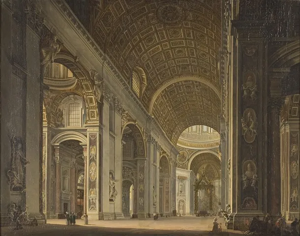 Interieur van de Sint Pieterskerk te Rome, by Frans Vervloet, oil, 1824