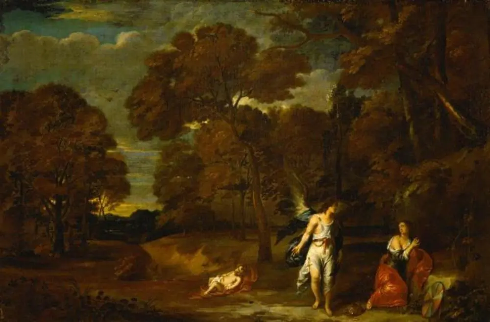 Landscape with Hagar and the angel, by Frans Wouters