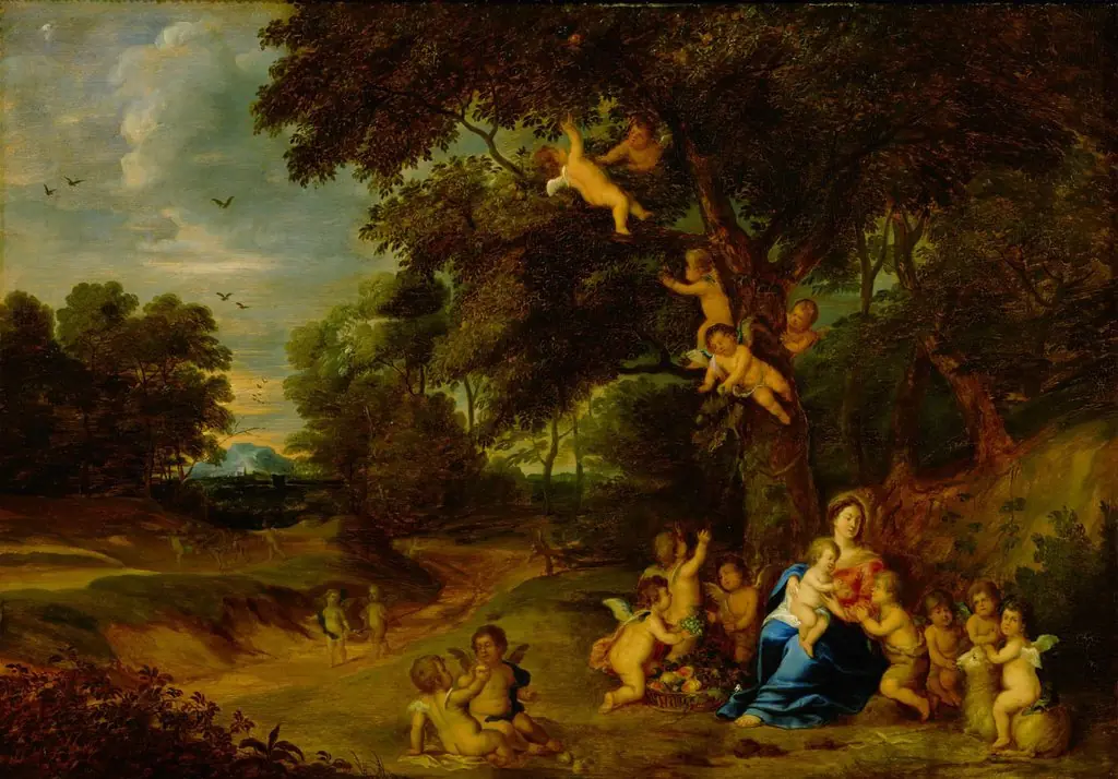 Madonna and Child, St John the Baptist as a Boy and Angels in a Woodland Landscape, by Frans Wouters