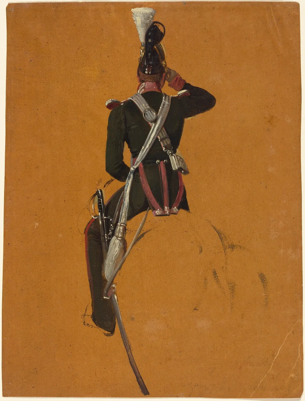A Mounted Cavalry Officer Seen from Behind, by Franz Adam, oil, 1854