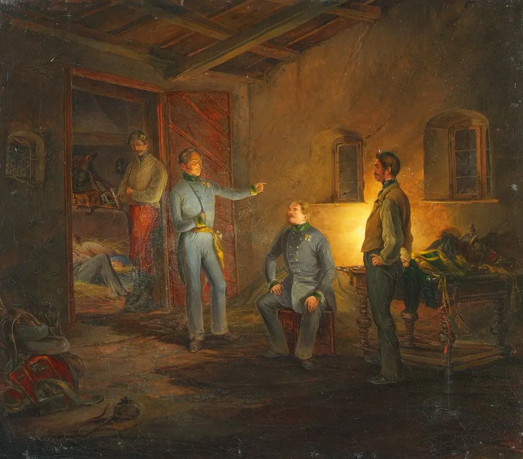 Kopals letzte Nacht mit Oberst Schlechta in einer italienischen Bauernhütte, by Franz Brudermann