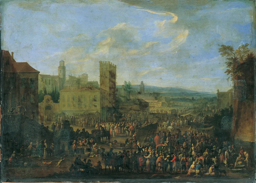 Fairground with Crenellated Keep, by Franz de Paula Ferg, oil, 1724