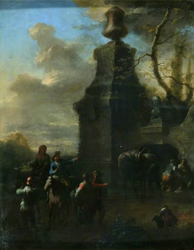 Figures near a Mausoleum, by Franz de Paula Ferg, oil, 1724