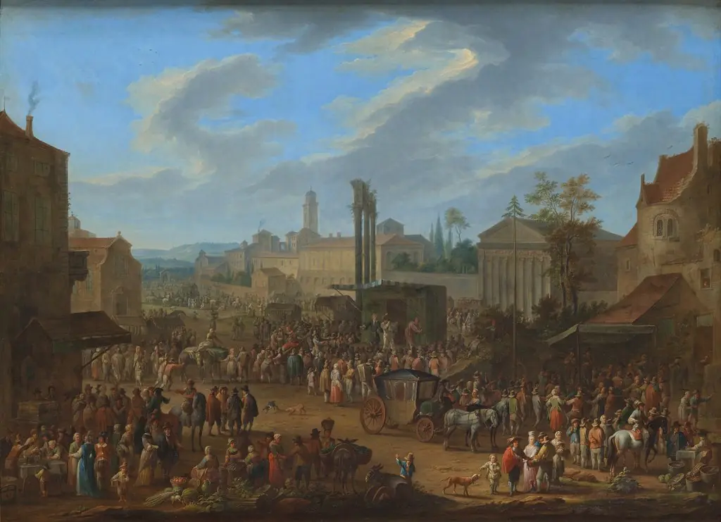 Market with temple and maypole, by Franz de Paula Ferg