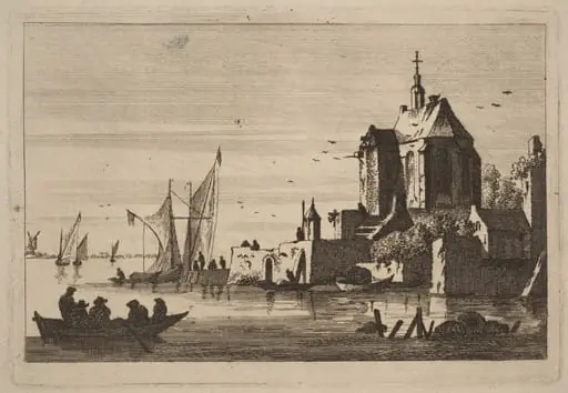 Church in an Inlet with Rowboat in the Foreground, by Franz Edmund Weirotter