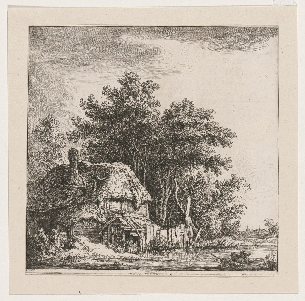 Landscape with Cottage on the Water, by Franz Edmund Weirotter, ink, 1760