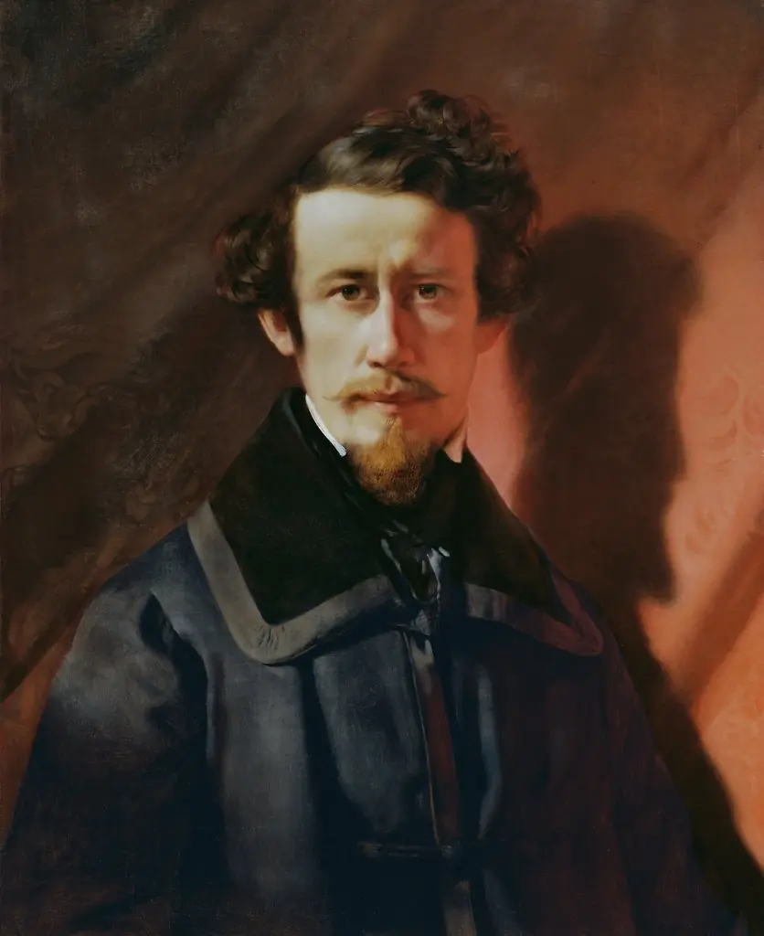 Selbstporträt vor rotem Grund, by Franz Eybl