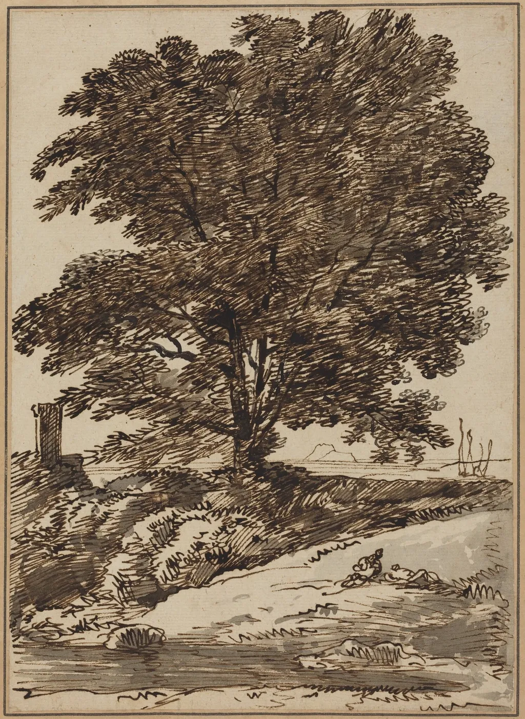 Seacoast with a Great Tree, by Franz Innocenz Josef Kobell, ink, 1786