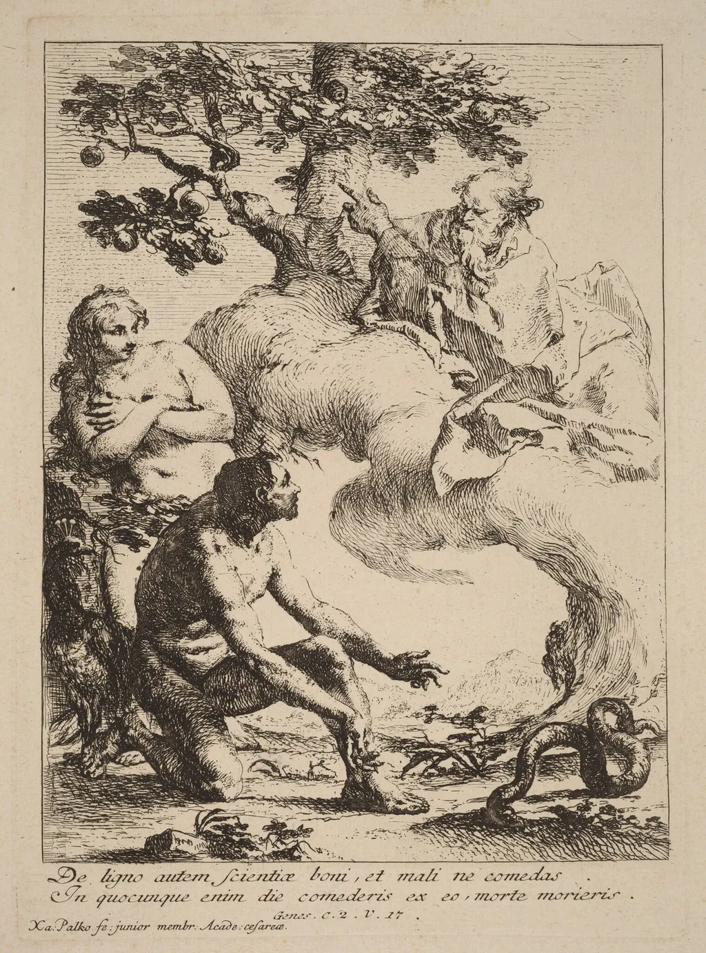 God Commanding Adam and Eve, by Franz Karl Palko, ink, 1764