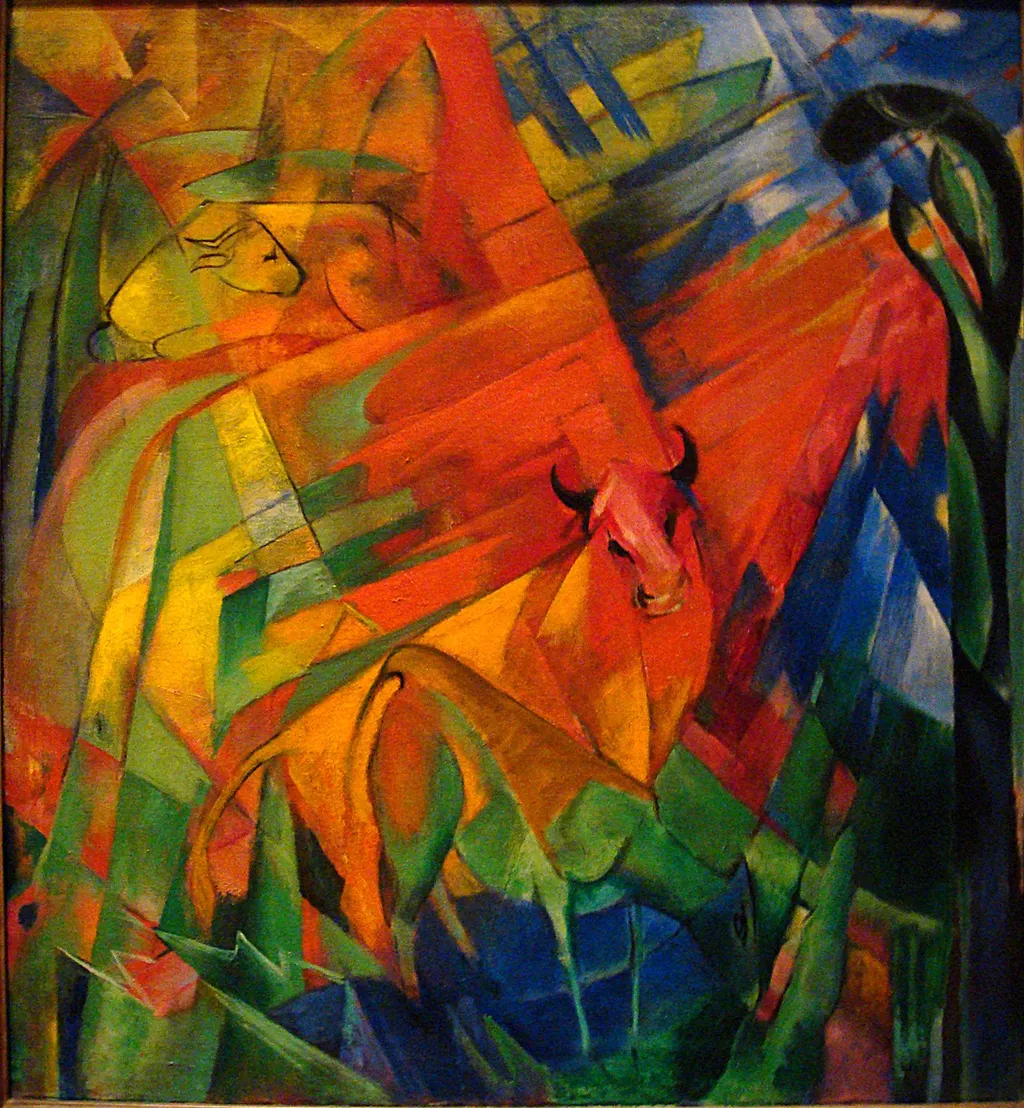 Animals in a Landscape, by Franz Marc, oil, 1914