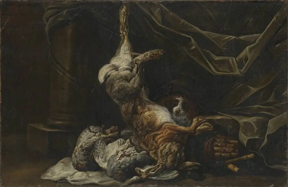 Hunting still life with a hare and two partridges, by Franz Michael Sigismund von Burgau the Elder