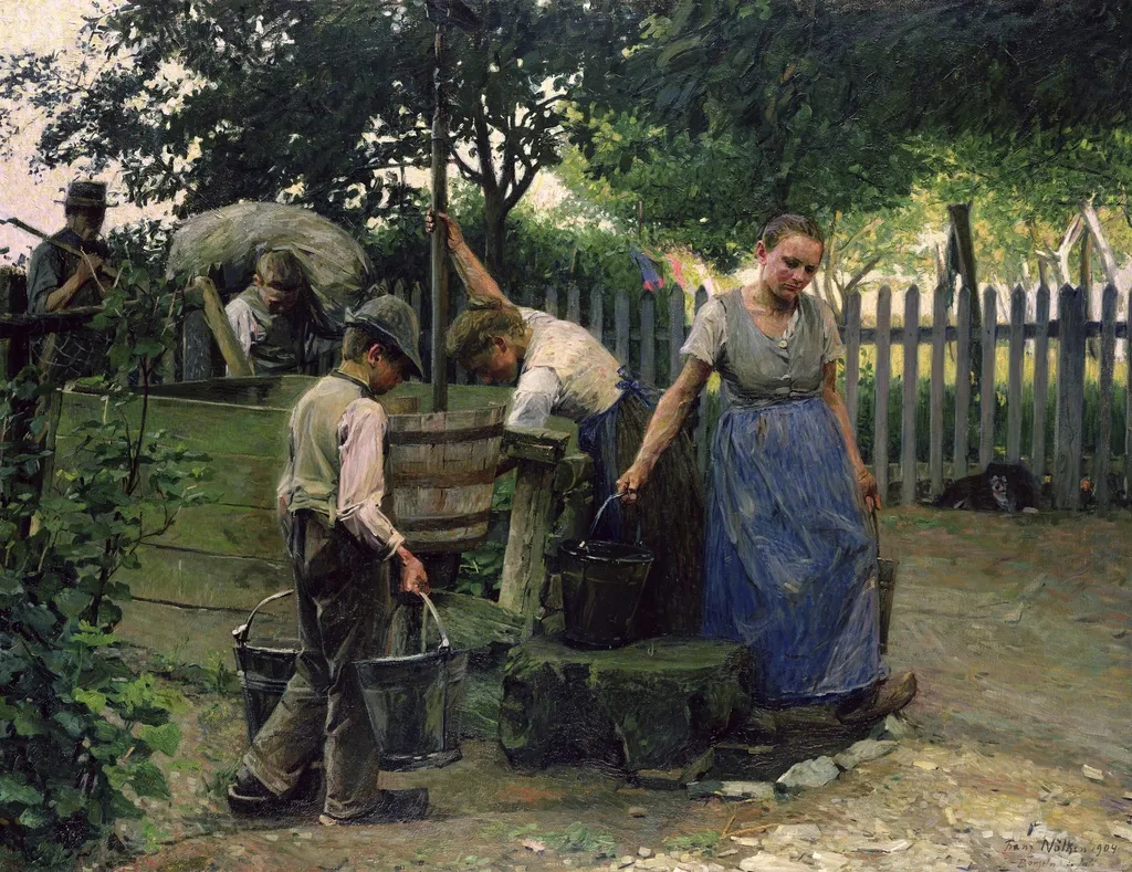 At the Well, by Franz Nölken, oil, 1904