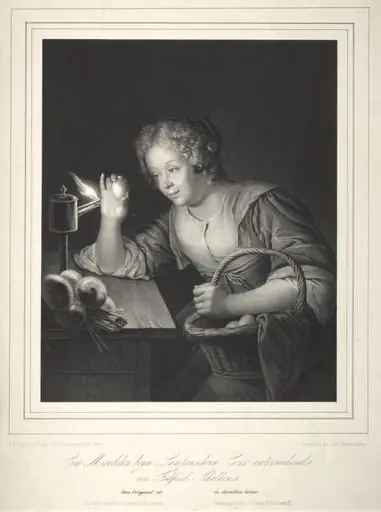 Girl Candling Eggs, by Franz Seraph Hanfstaengl