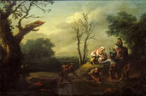 Peisaj cu pescari și băiat cu flaut; pandant: Peisaj cu pescari, by Franz Thomas Canton