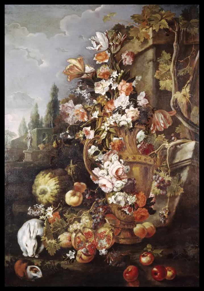 Still Life of Flowers and Fruits in a Garden, by Franz Werner Tamm
