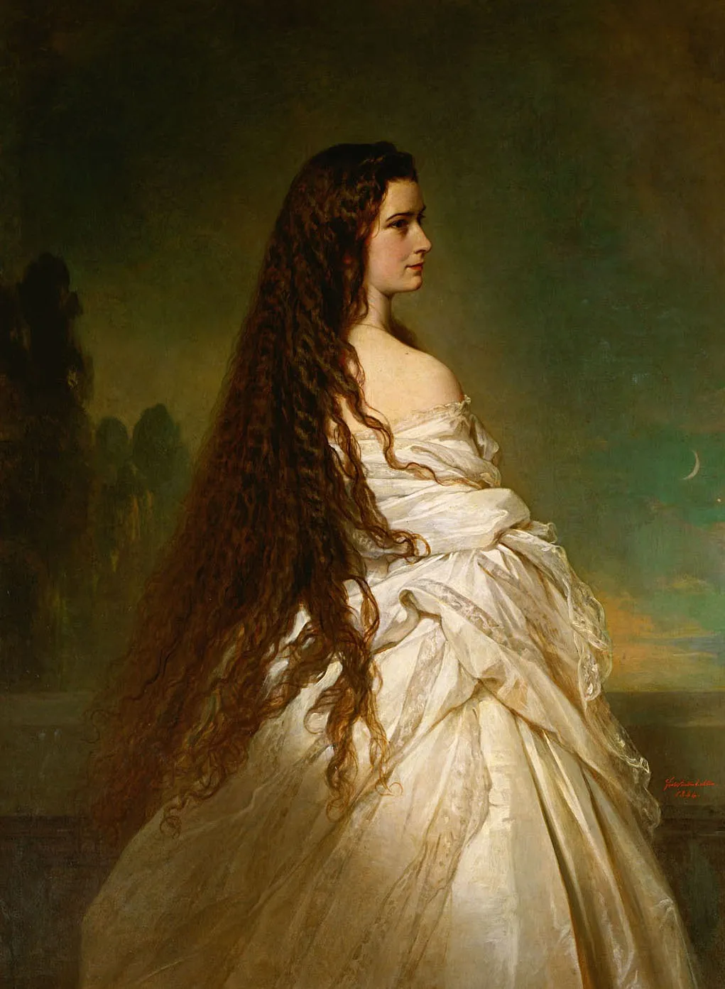Empress Elisabeth of Austria with loosened hair, knee piece, by Franz Xaver Winterhalter, oil, 1864