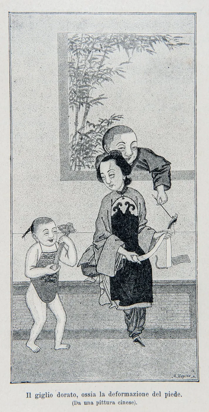 The golden lotus, or the deformation of the foot, (From a Chinese painting) signed by M. Rapine, by Fratelli Treves Editori, 1900