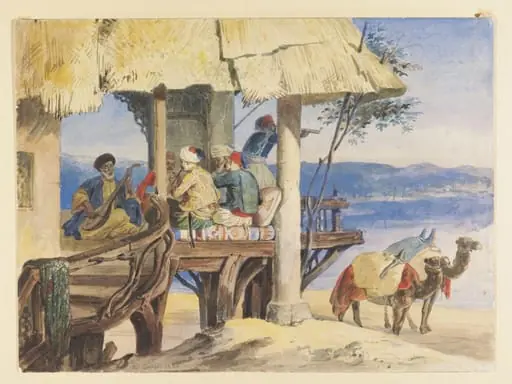 Turkish Musicians in a coffee-house overlooking the Bosphorus, by Frédéric Goupil-Fesquet