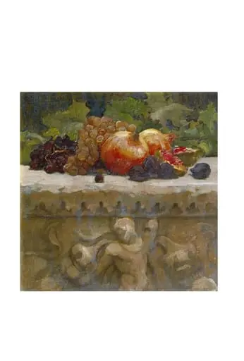 Still-life study of fruit on a marble sarcophagus, used as a preparatory study for <i>Clytie</i>, by Frederic, Lord Leighton