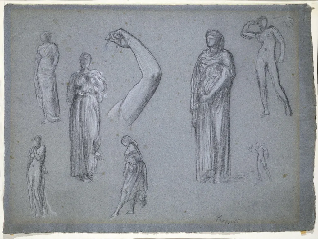 Studies of Seven Figures and a Left Arm, by Frederic, Lord Leighton, 1850