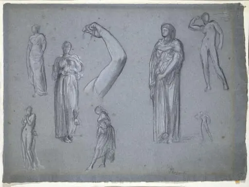 Studies of Seven Figures and a Left Arm, by Frederic, Lord Leighton