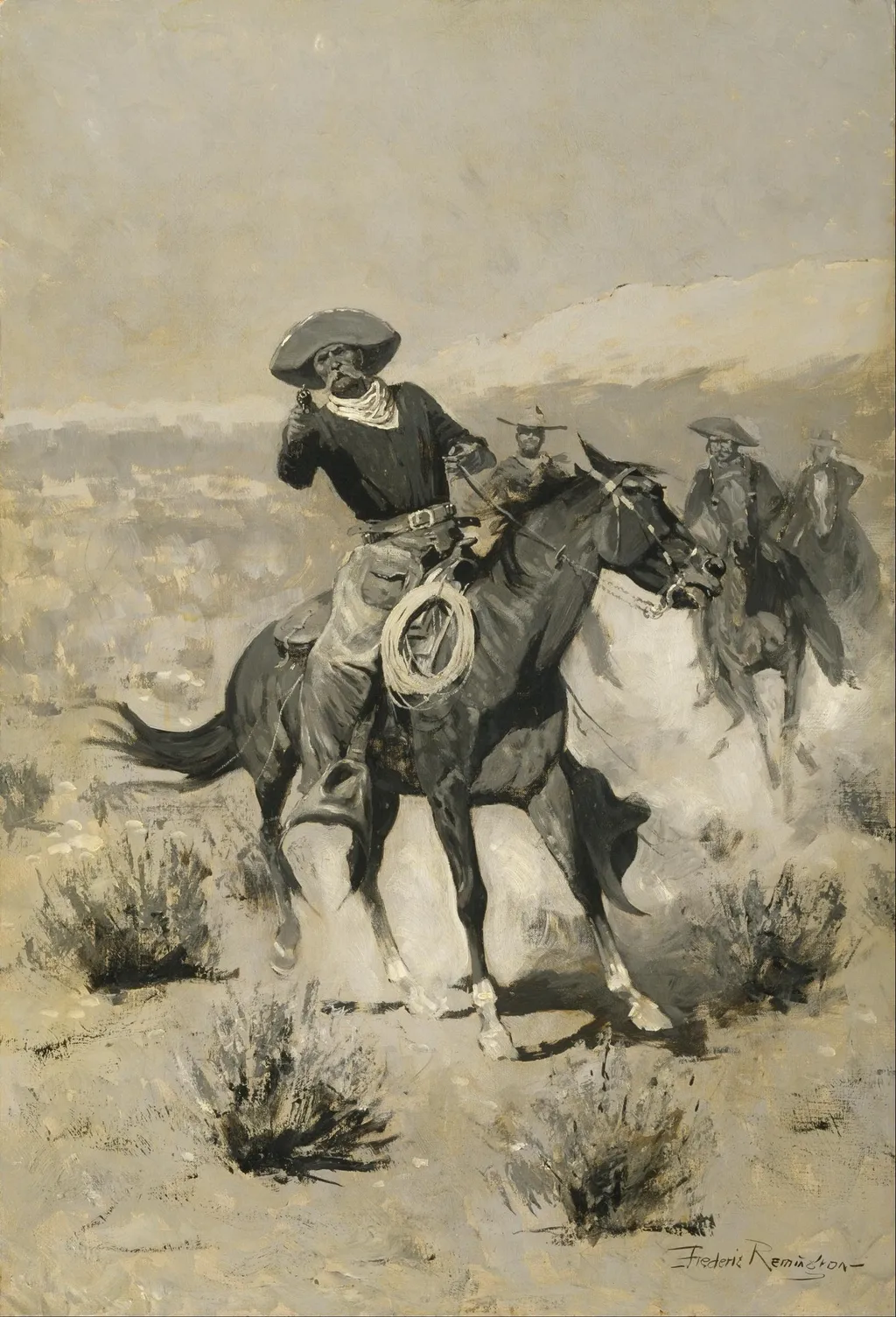 Days on the Range ("Hands Up!"), by Frederic Remington, oil, 1902