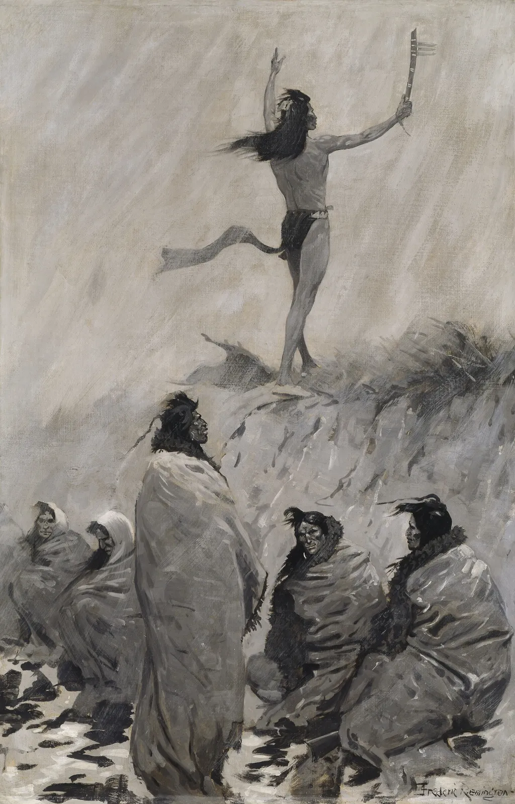 Fire-Eater Raised His Arms, by Frederic Remington, oil, 1900