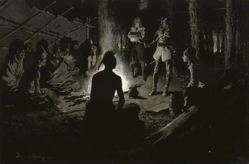 French Explorer's Council with the Indians, by Frederic Remington