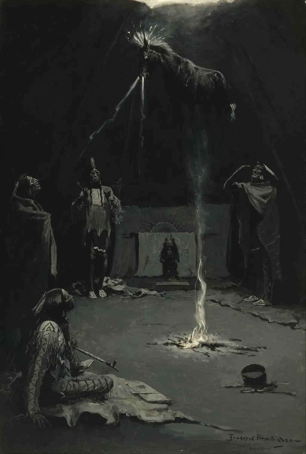 Indian Fire God (The Going of the Medicine-Horse), by Frederic Remington, oil, 1898