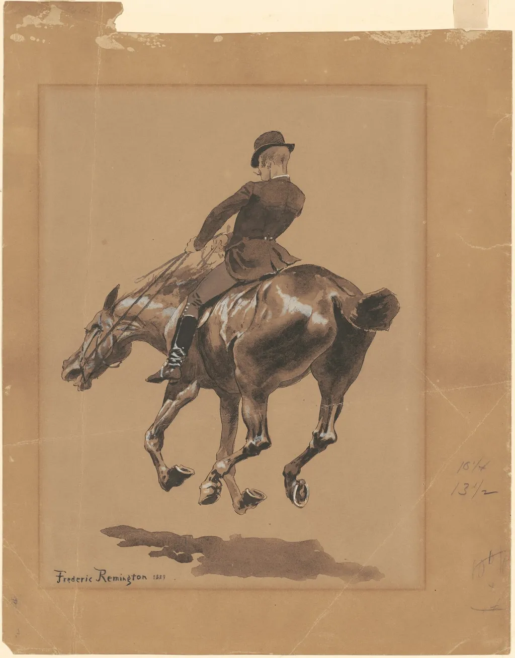 On the Bridle Path, Central Park, New York, by Frederic Remington, ink, 1889