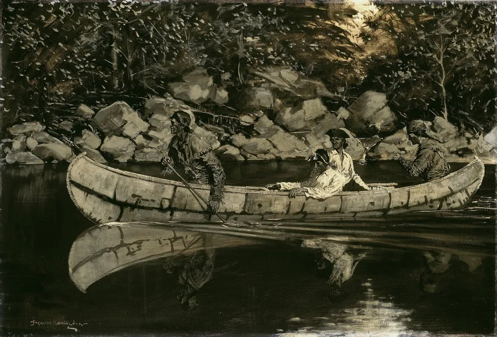 Paddling the Wounded British Officer, by Frederic Remington, oil, 1897