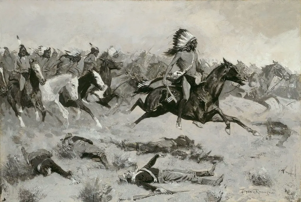 Rushing Red Lodges Passed through the Line, by Frederic Remington