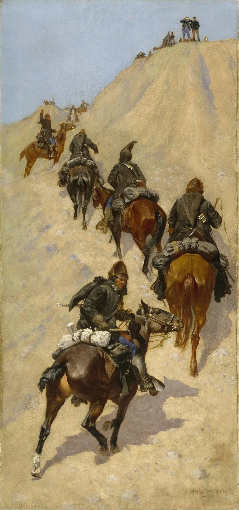 Scouts Climbing a Mountain, by Frederic Remington, oil, 1896