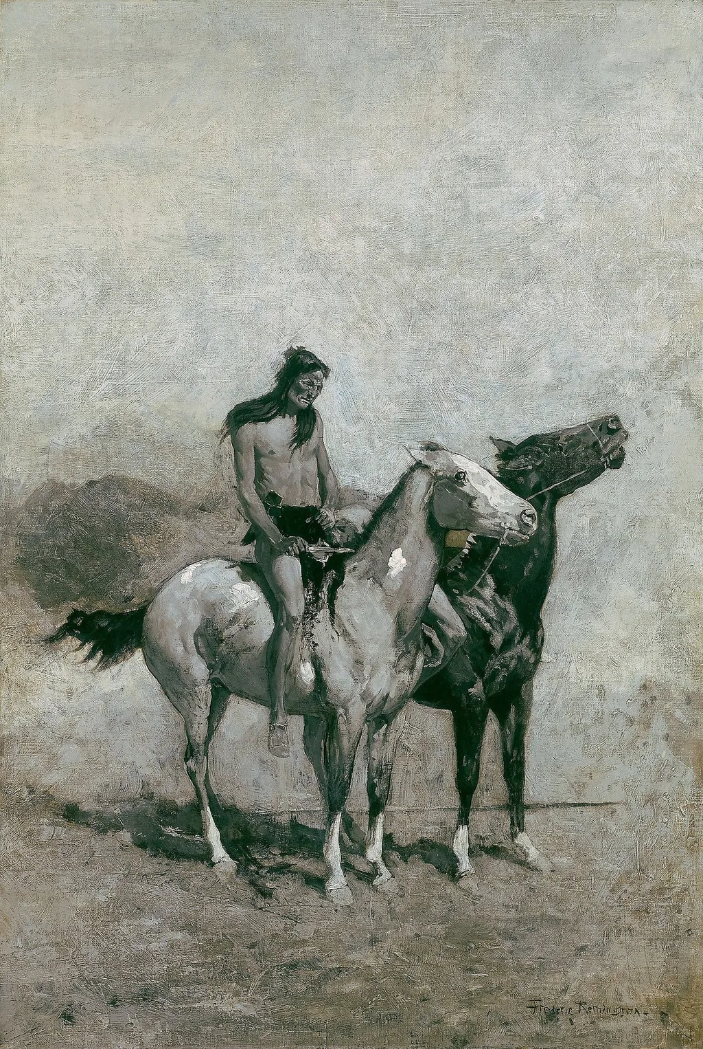 The Fire-Eater Slung His Victim Across His Pony, by Frederic Remington, oil, 1900