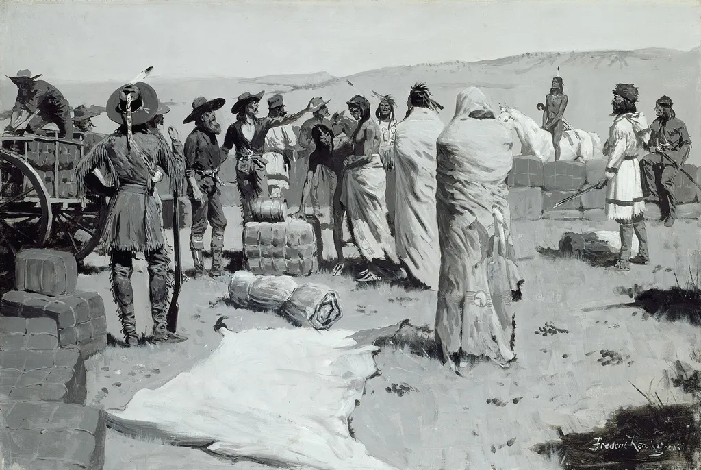 The Interpreter Waved at the Youth, by Frederic Remington, oil, 1900