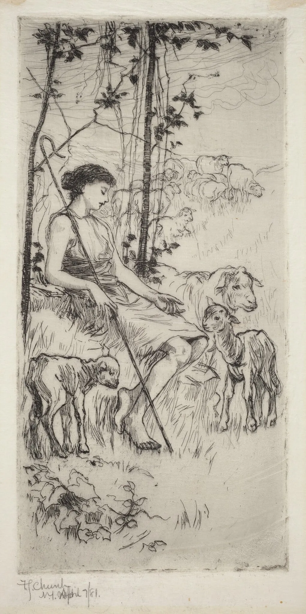 A Pastoral, by Frederic Stuart Church, ink, 1881