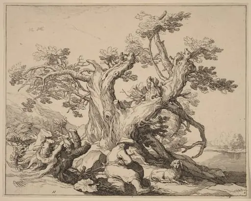 A Man and His Dog Resting by a Great Tree, by Frederick Bloemaert