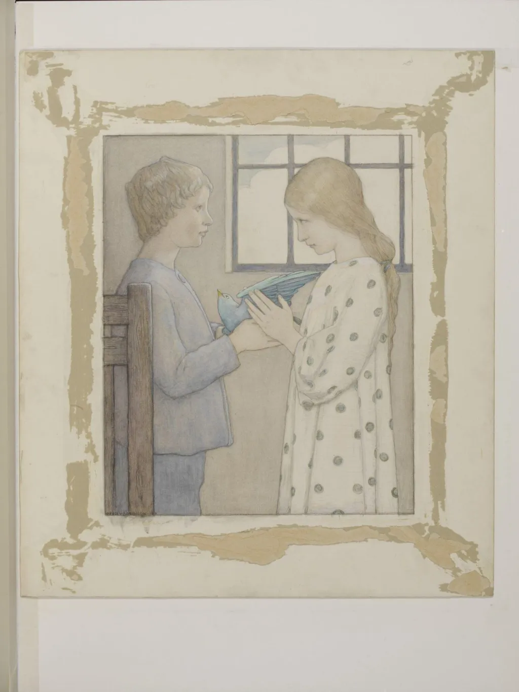 The Blue Bird about to fly, by Frederick Cayley Robinson, watercolor, 1911