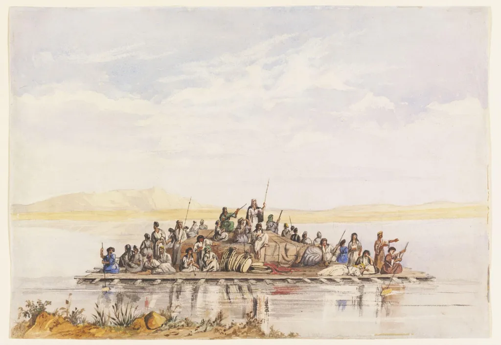 Raft Conveying Winged Bull to Baghdad, by Frederick Charles Cooper, watercolor, 1850