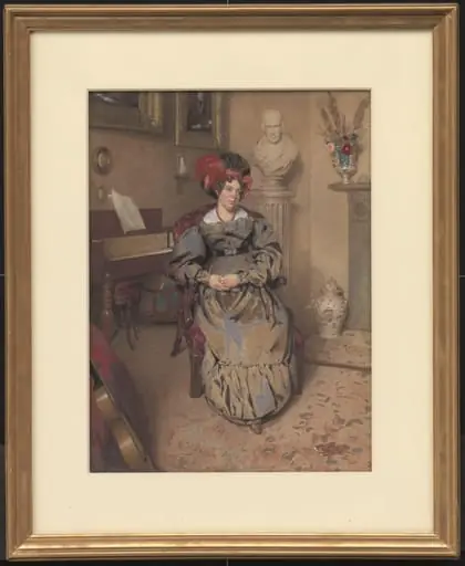 Portrait of a lady seated in an armchair, by Frederick Cruickshank