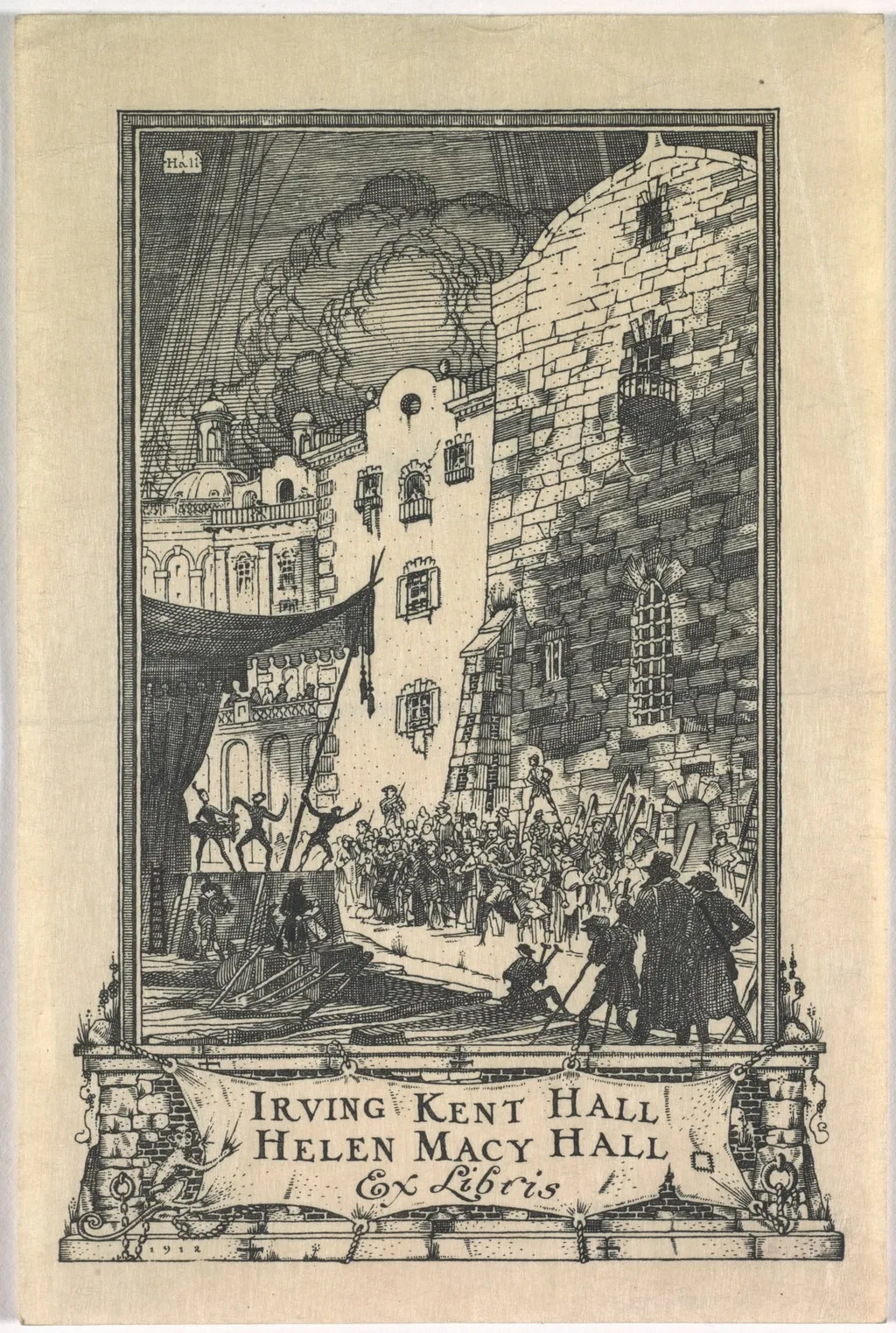 Bookplate: Irving Kent Hall and Mary Kent Hall, Ex Libris inscribed, by Frederick Garrison Hall, 1922