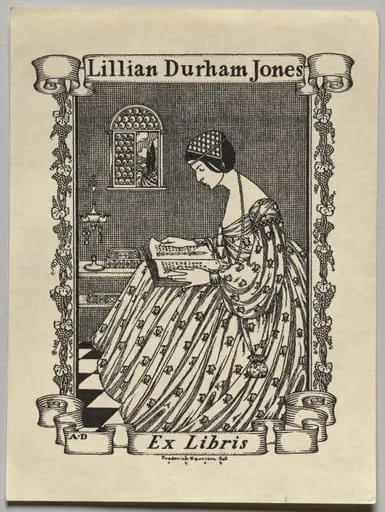 Bookplate: Lillian Durham Jones, Ex Libris inscribed, by Frederick Garrison Hall