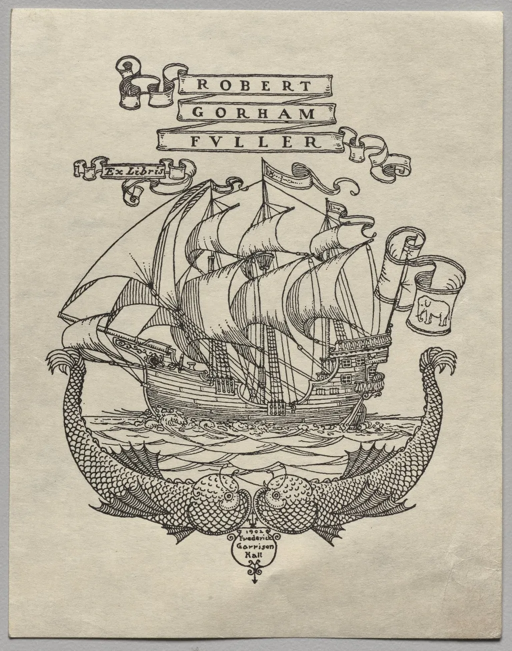 Bookplate: Robert Gorham Fuller, Ex Libris inscribed, by Frederick Garrison Hall, 1922