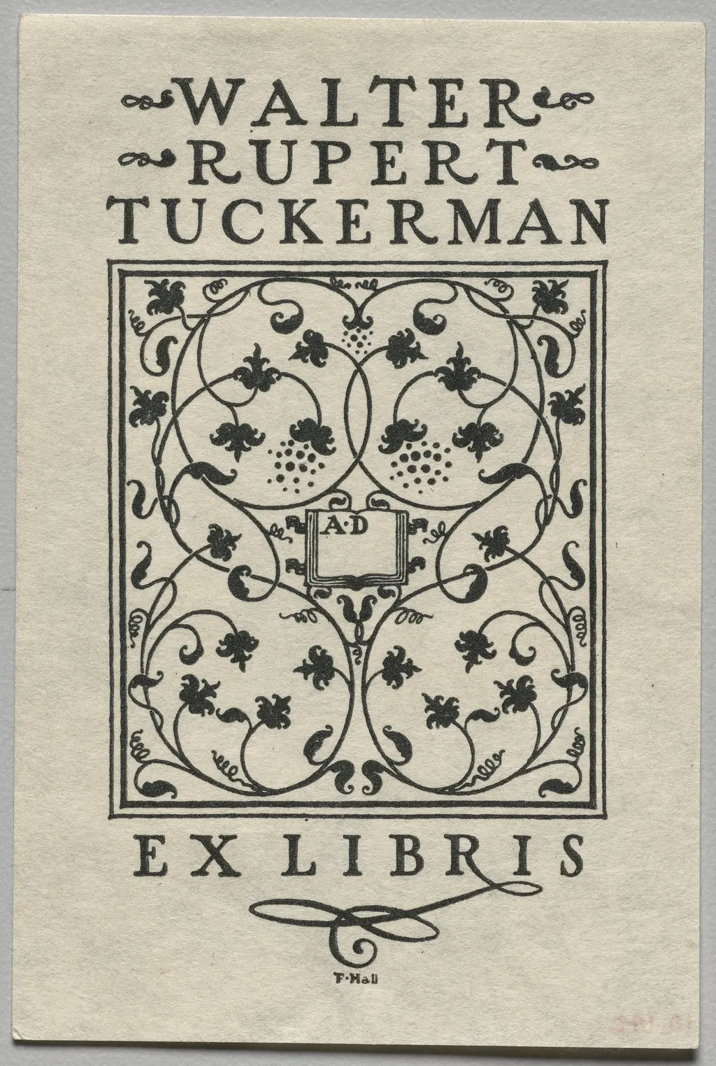 Bookplate: Walter Rupert Tuckerman, Ex Libris inscribed, by Frederick Garrison Hall, 1922