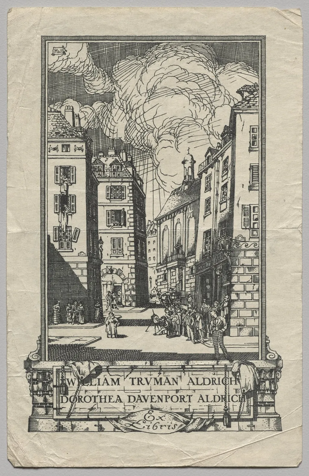 Bookplate: William Truman Aldrich and Dorthea Davenport Aldrich, Ex Libris inscribed, by Frederick Garrison Hall, 1912